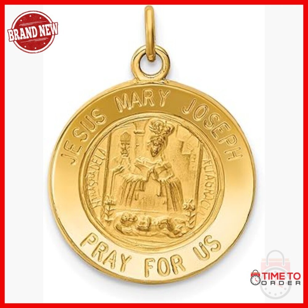 14k Yellow Gold Holy Family Pendant Jesus Mary Joseph Engraved Catholic